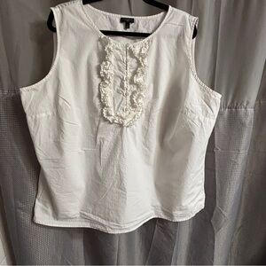 Talbots Women’s 2X 100% Cotton White Sleeveless Top Ruffle Accent Cottagecore